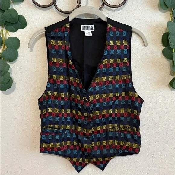 Vintage 80s/90s UnionBay Colorful Checkered Print Vest✨ - Picture 1 of 8